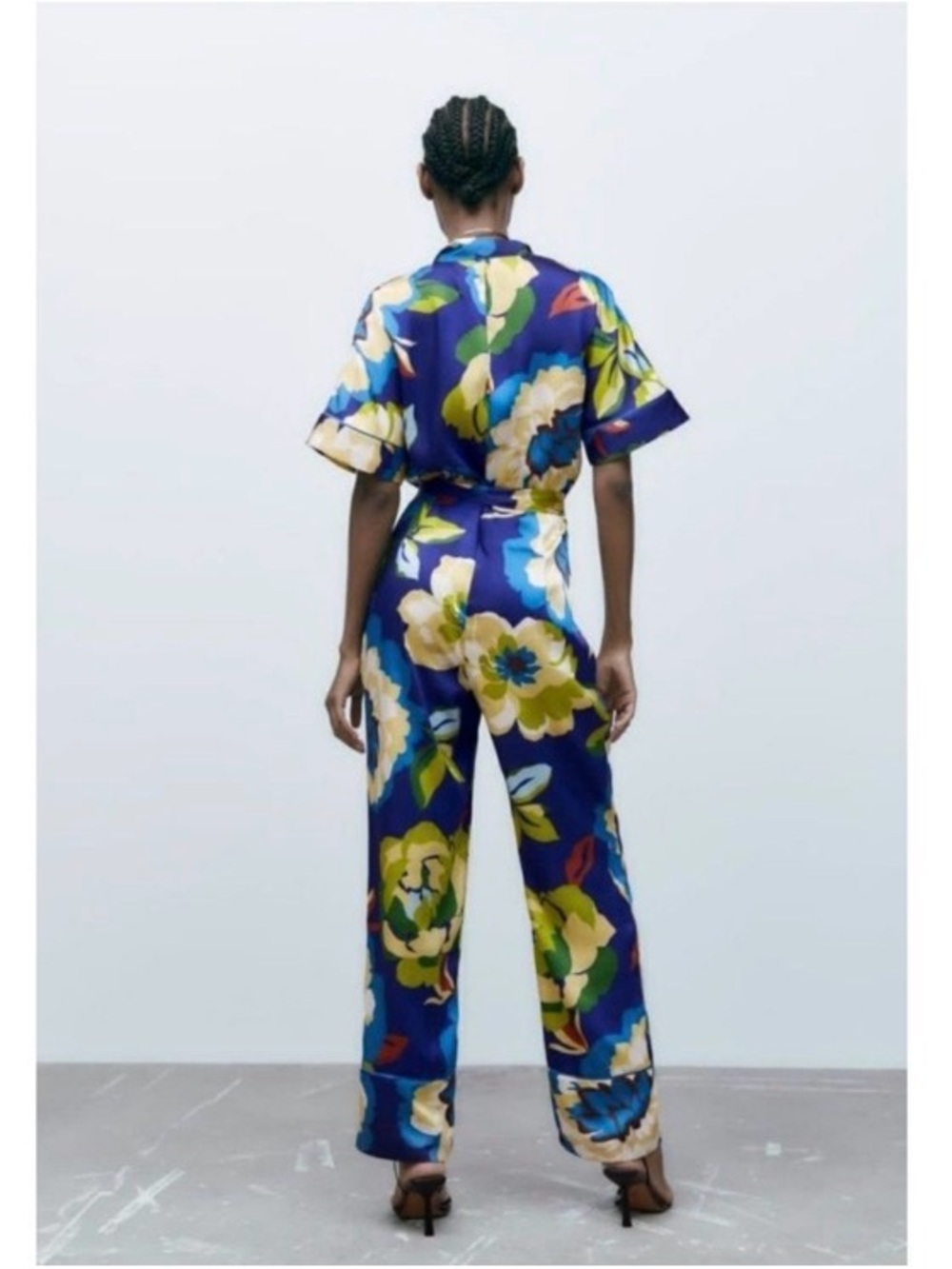 Zara Bold Floral Wide-Leg Jumpsuit in Blue, Green and Cream - Picture 2 of 13